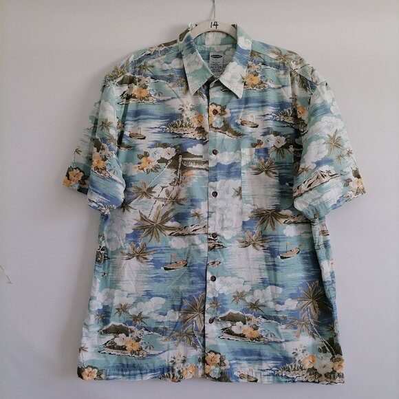 Old Navy Mens Multicolor Tropical Print Hawaiian Beach Button Up Shirt Size L - Picture 1 of 5